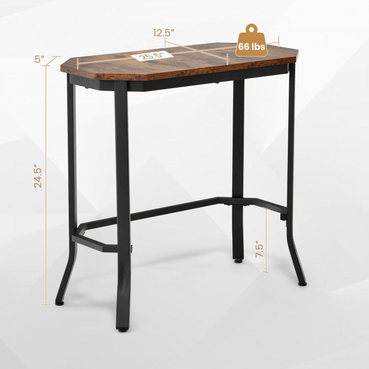 Narrow end side sofa table with rustic brown engineered wood top and heavy-duty steel frame, ideal for living room or.